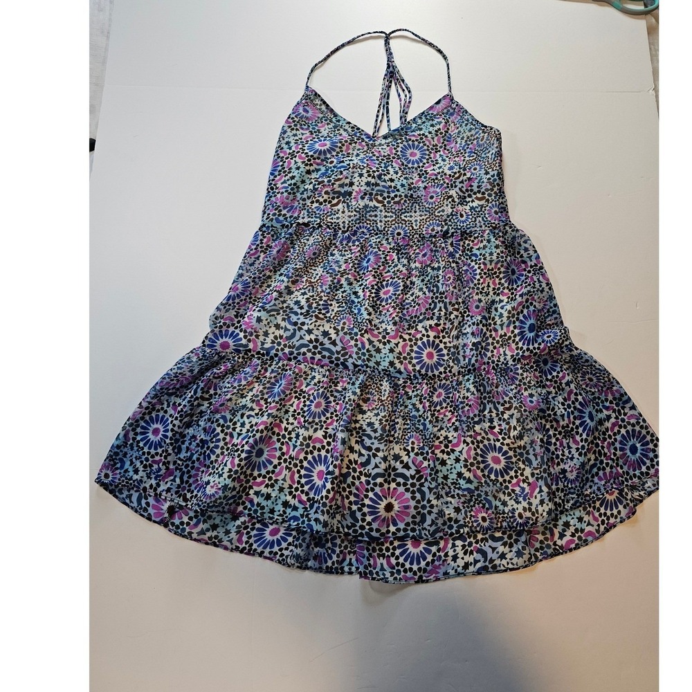 DV Dolce Vita Mini Dress Women XS Blue Floral Strappy Tiered Boho‎
